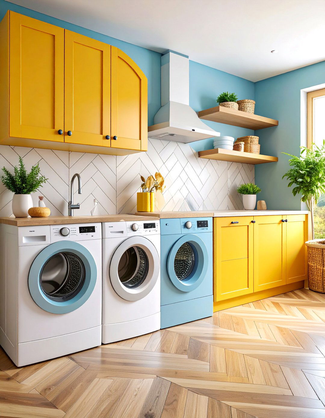 Chevron Pattern Wood Look Porcelain - 25 Laundry Room Backsplash Ideas
