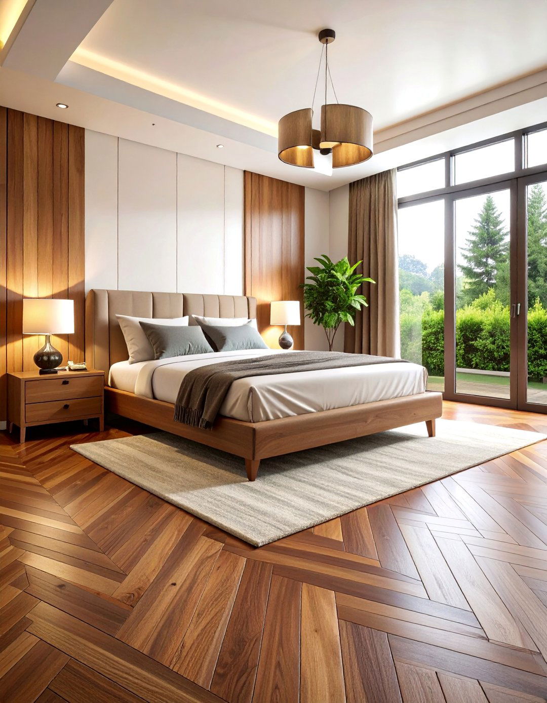 Chevron Walnut Wood Floor for Luxury Bedrooms - 25 Wood Floor Design Ideas