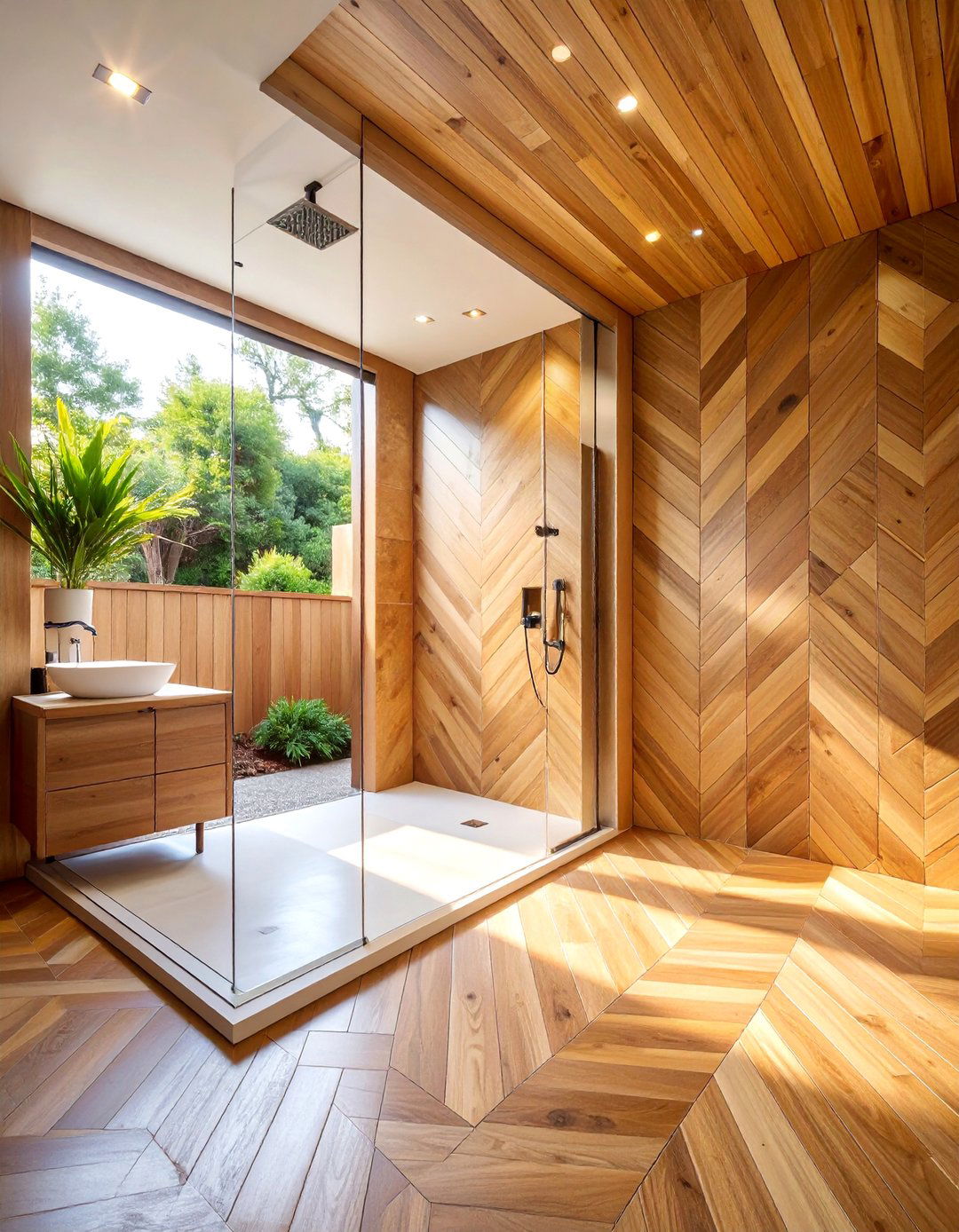Chevron Wood Look Porcelain - 25 Walk-in Shower Tile Ideas