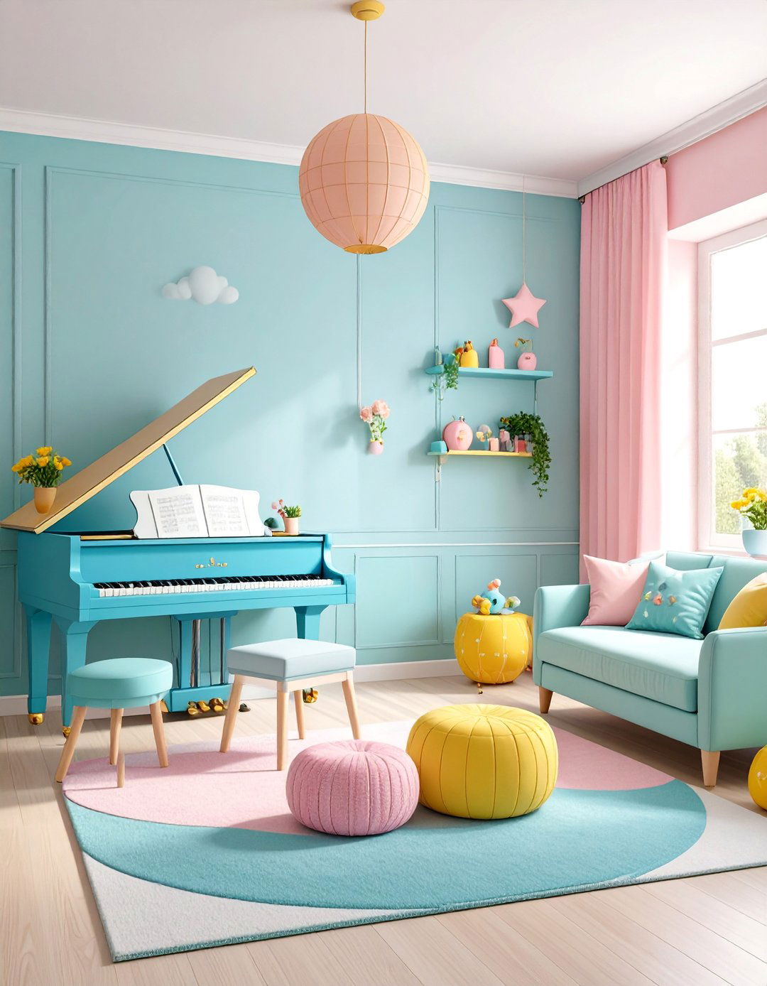 Childrens Piano Playroom with Colorful Learning Environment - 25 Piano Room Ideas