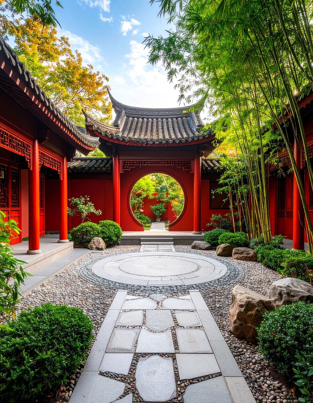 Chinese Courtyard Garden with Moon Gate - 25 Asian Landscaping Ideas