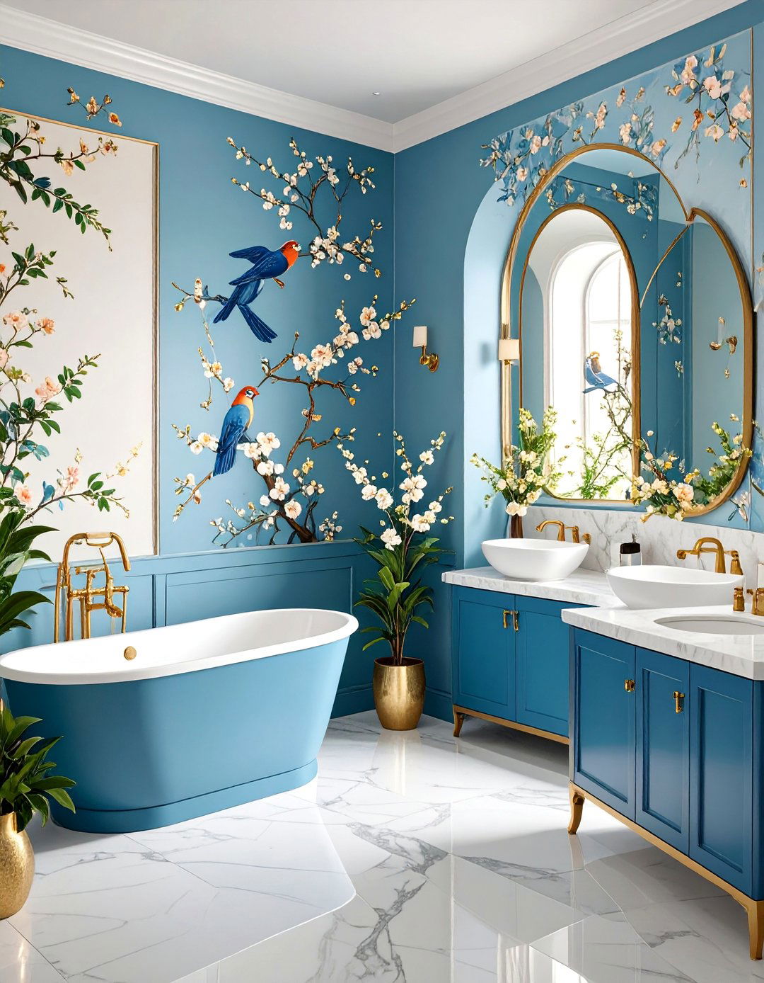 Chinoiserie Bird and Branch Elegance - 25 Powder Room Wallpaper Ideas