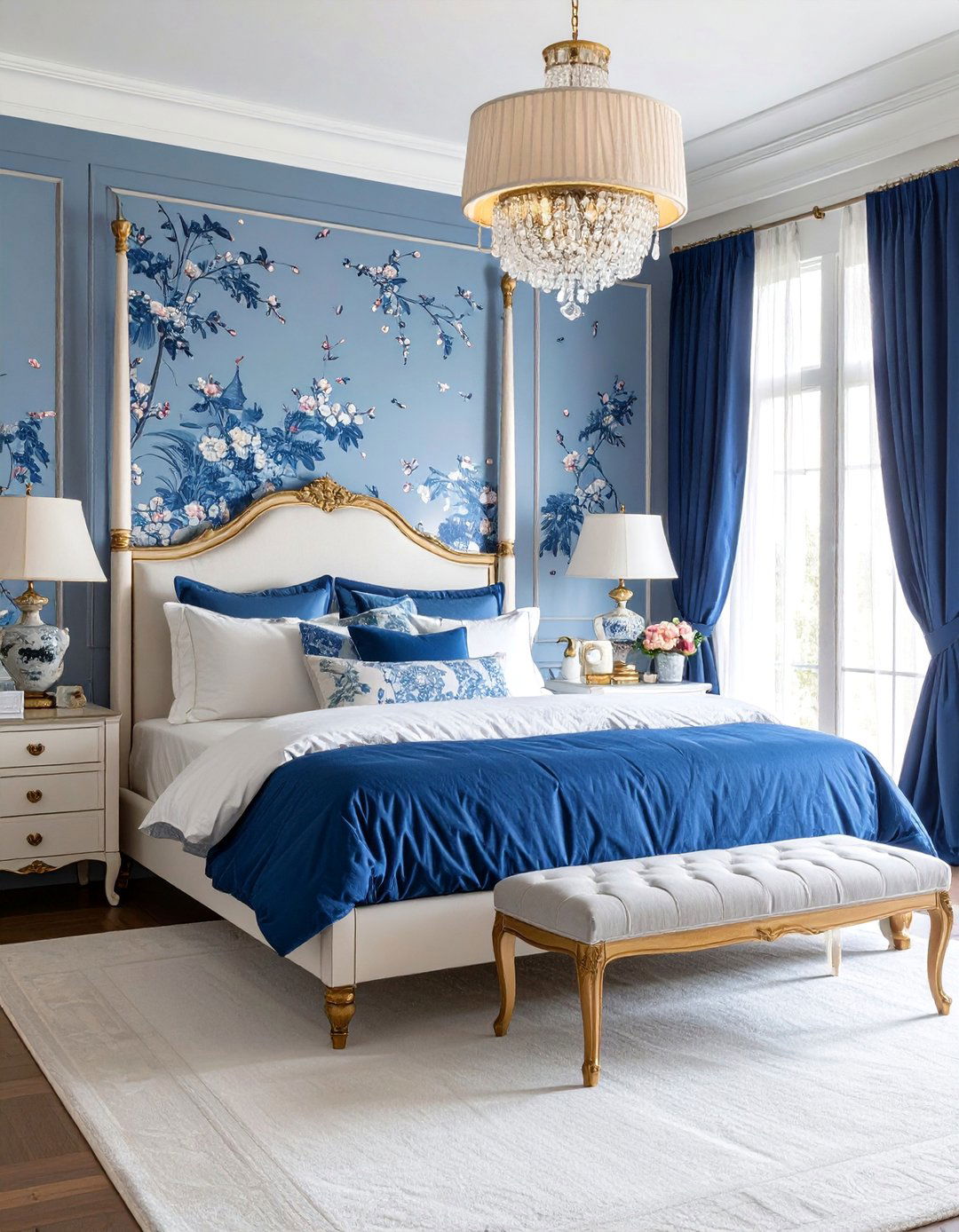 Chinoiserie Blue and White Traditional Bedroom - 25 Blue and White Bedroom Ideas