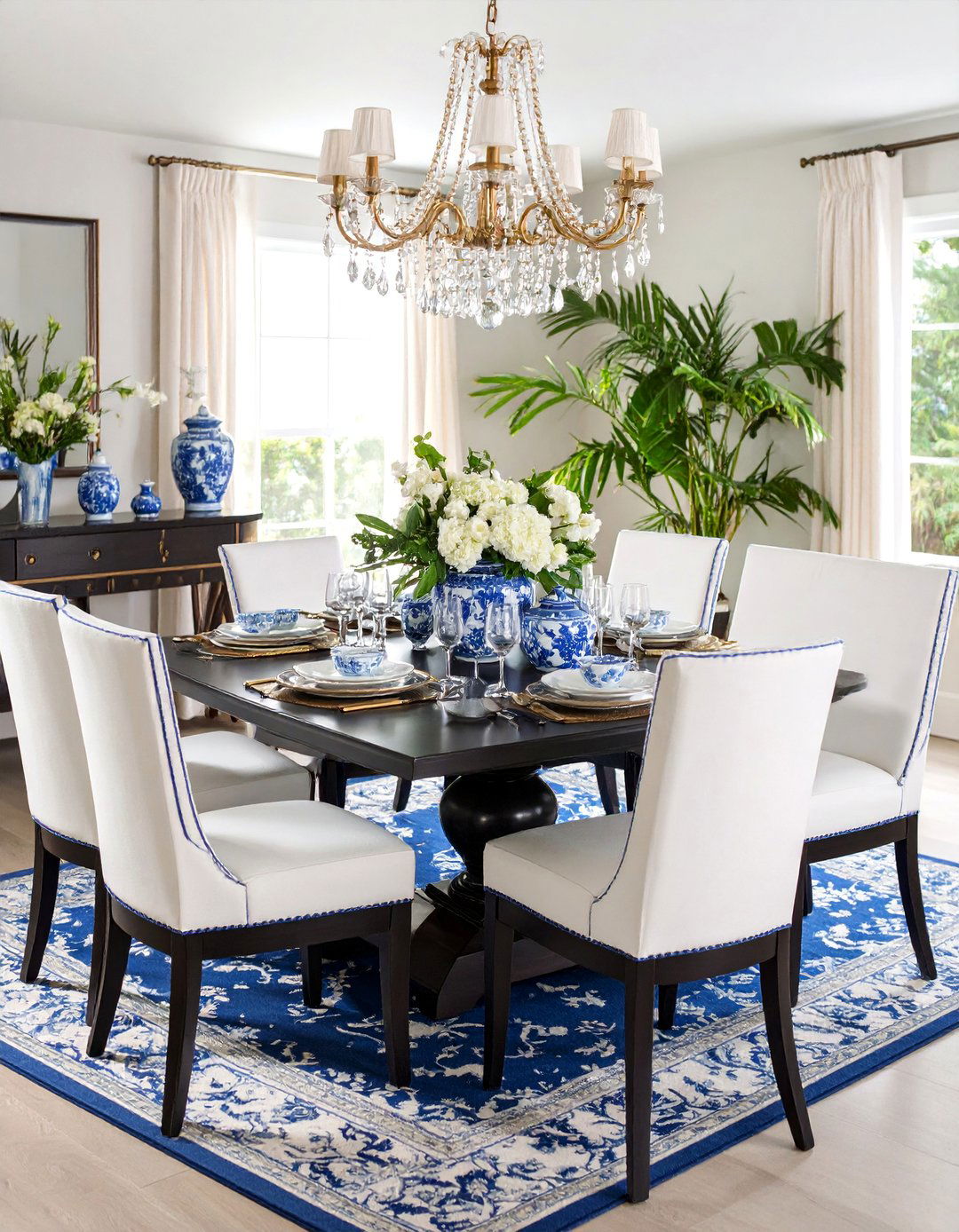 Chinoiserie Dining Room with Blue Ginger Jars - 25 Blue and White Decor Ideas