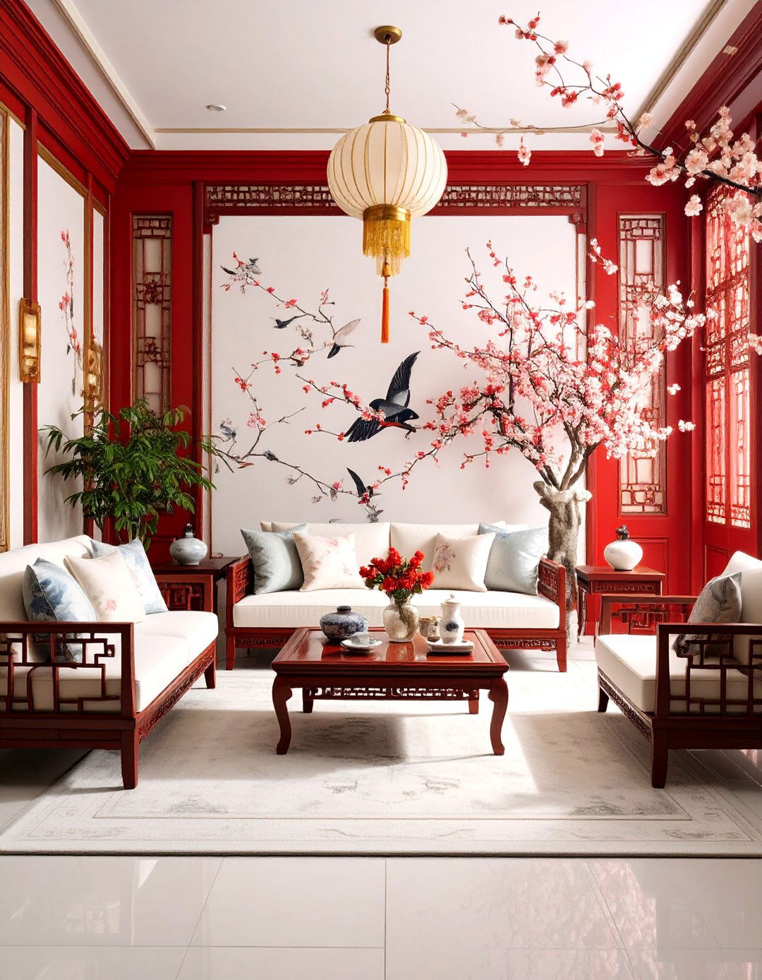 Chinoiserie Maximalist Living Room with Asian Inspired Elements - 25 Maximalist Living Room Design Ideas