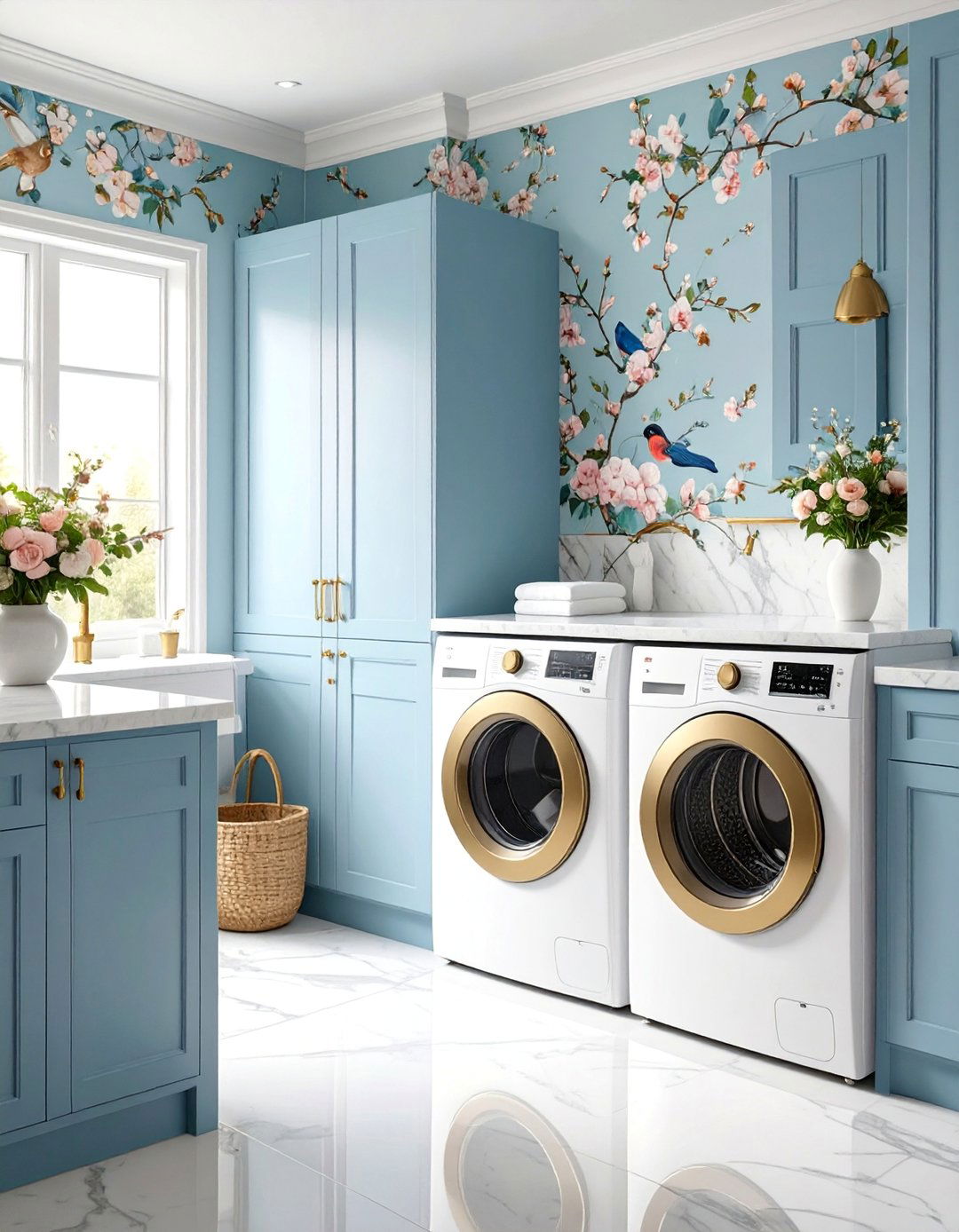 Chinoiserie Style Laundry Room Accent - 25 Laundry Room Wallpaper Ideas
