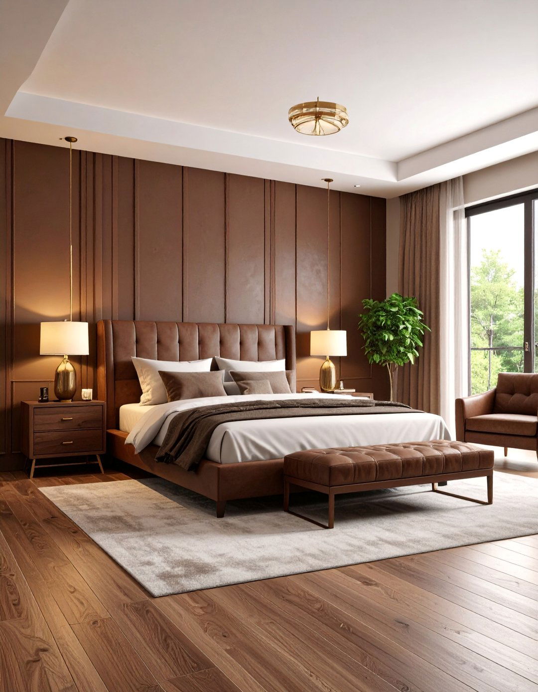 Chocolate Brown Bedroom with Leather Panel Accents - 25 Bedroom Accent Wall Ideas