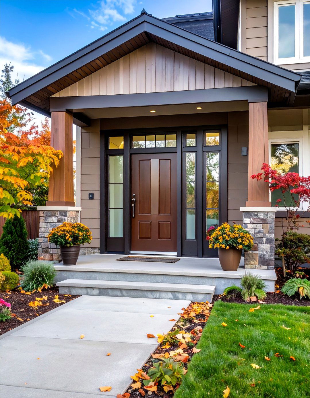 Chocolate Brown Door with Frosted Glass Panels - 25 Brown Front Door Ideas