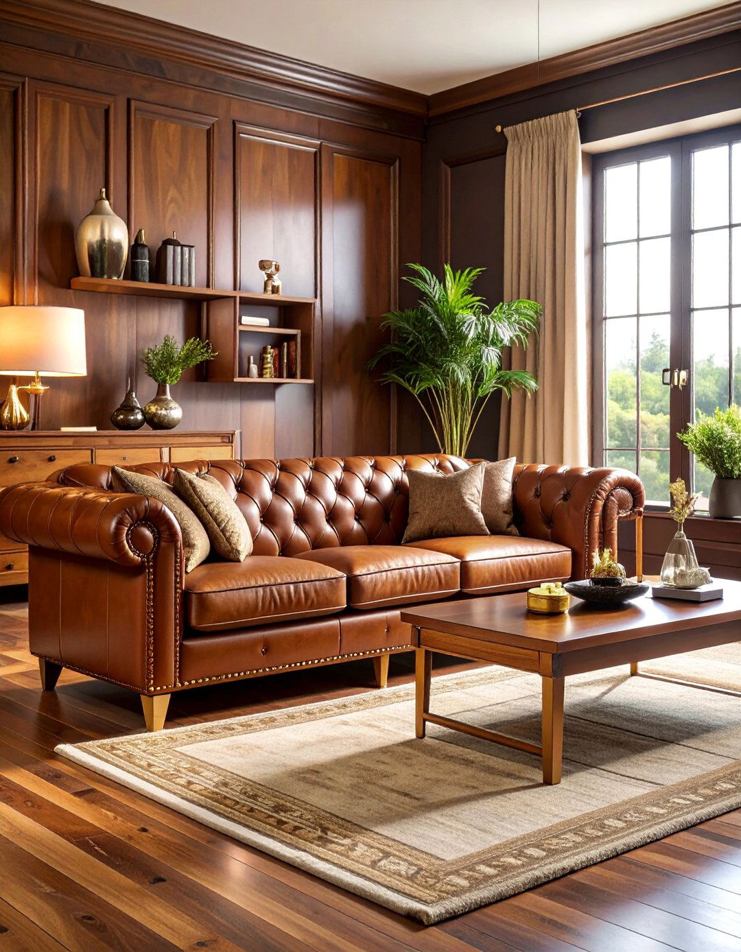 Chocolate Brown Living Room with Gold Hardware - 25 Art Deco Living Room Ideas