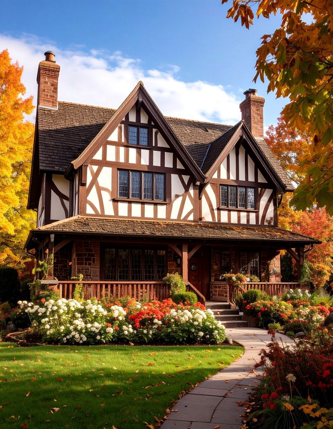 Chocolate Brown Tudor Revival with Cream Stucco Accents - 25 Chocolate Brown House Exterior Design Ideas