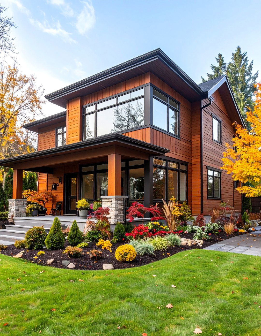 Chocolate Brown with Floor to Ceiling Glass - 25 Dark Brown House Exterior Ideas