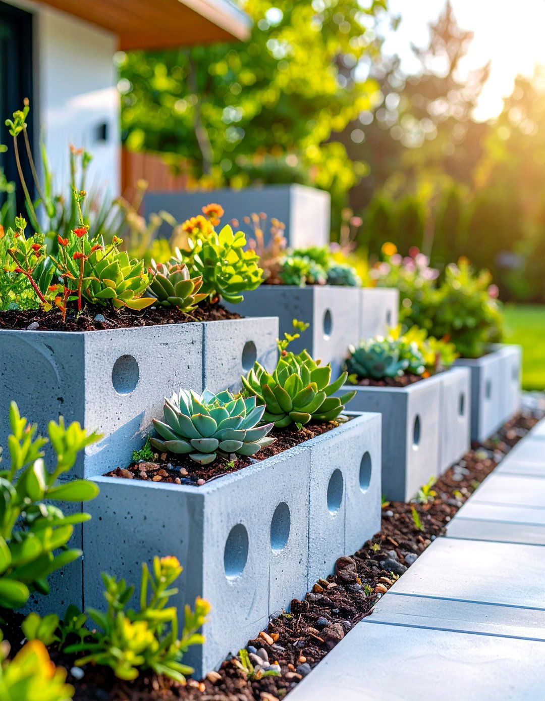 Cinder Block Modular Garden Borders - 25 Recycled Garden Edging Ideas