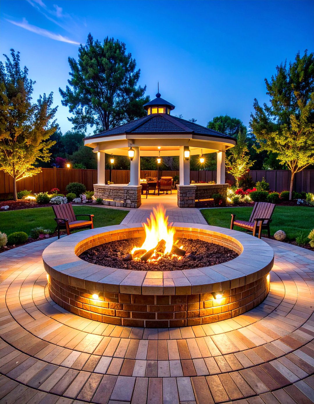 Circular Brick Fire Pit Plaza - 25 Brick Landscaping Ideas