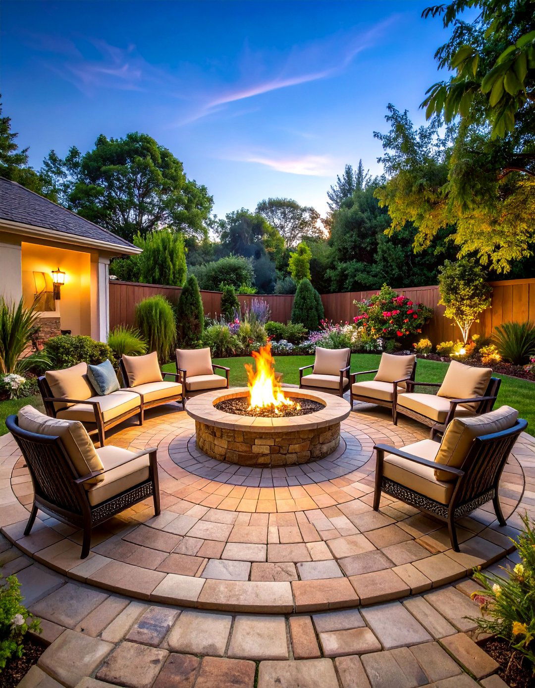 Circular Brick Patio with Fire Pit - 25 Brick Patio Ideas