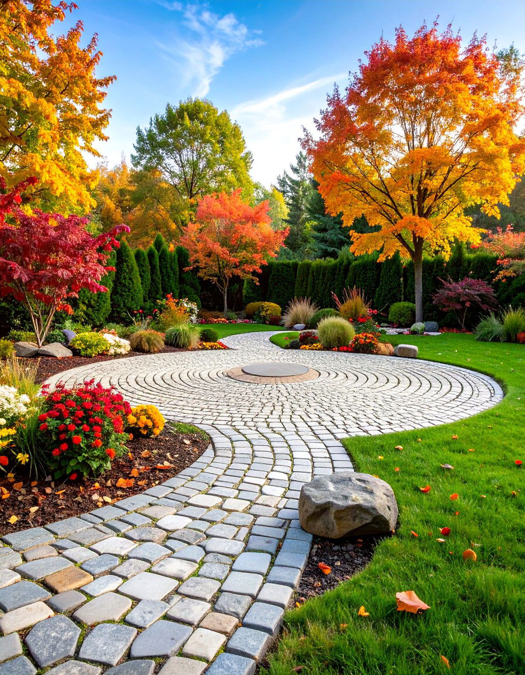 Circular Cobblestone Gathering Area - 25 Cobble Stone Walkway Ideas