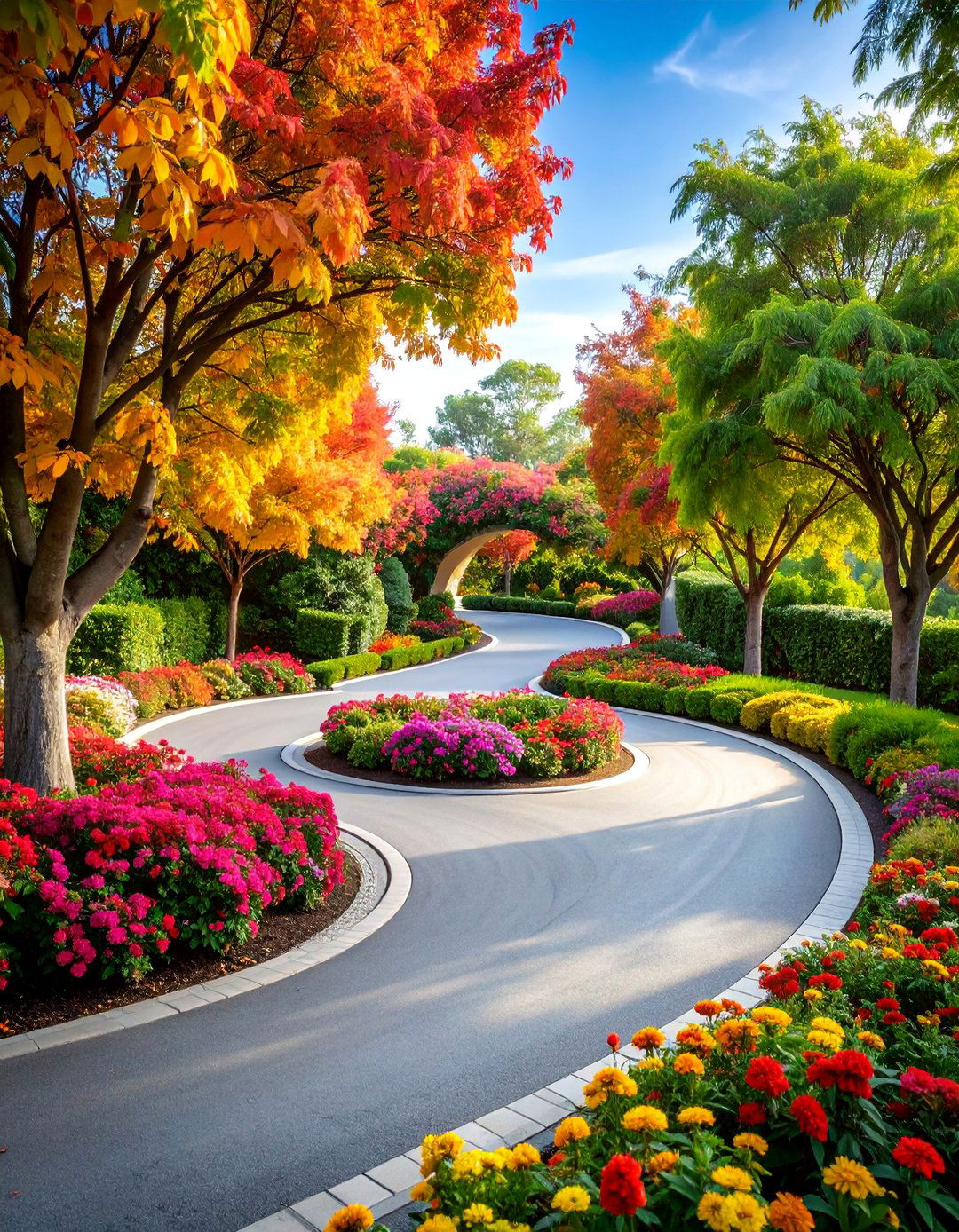 Circular Drive with Landscaped Island - 25 Hardscape Ideas