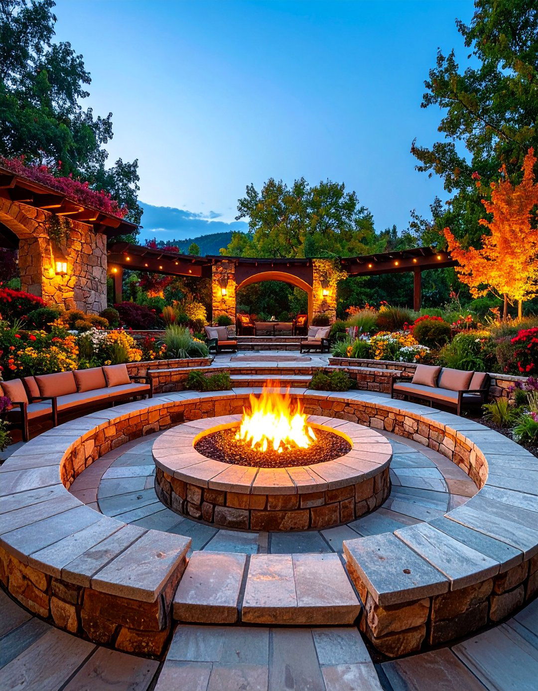 Circular Flagstone Steps with Fire Pit Amphitheater - 25 Flagstone Steps