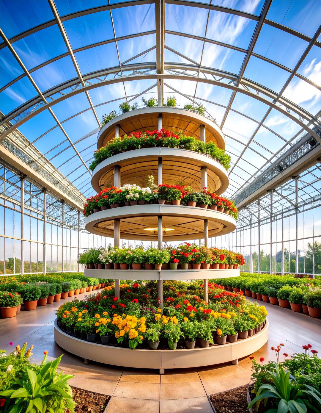 Circular Greenhouse Shelving for Central Plant Displays - 25 Greenhouse Shelving Ideas