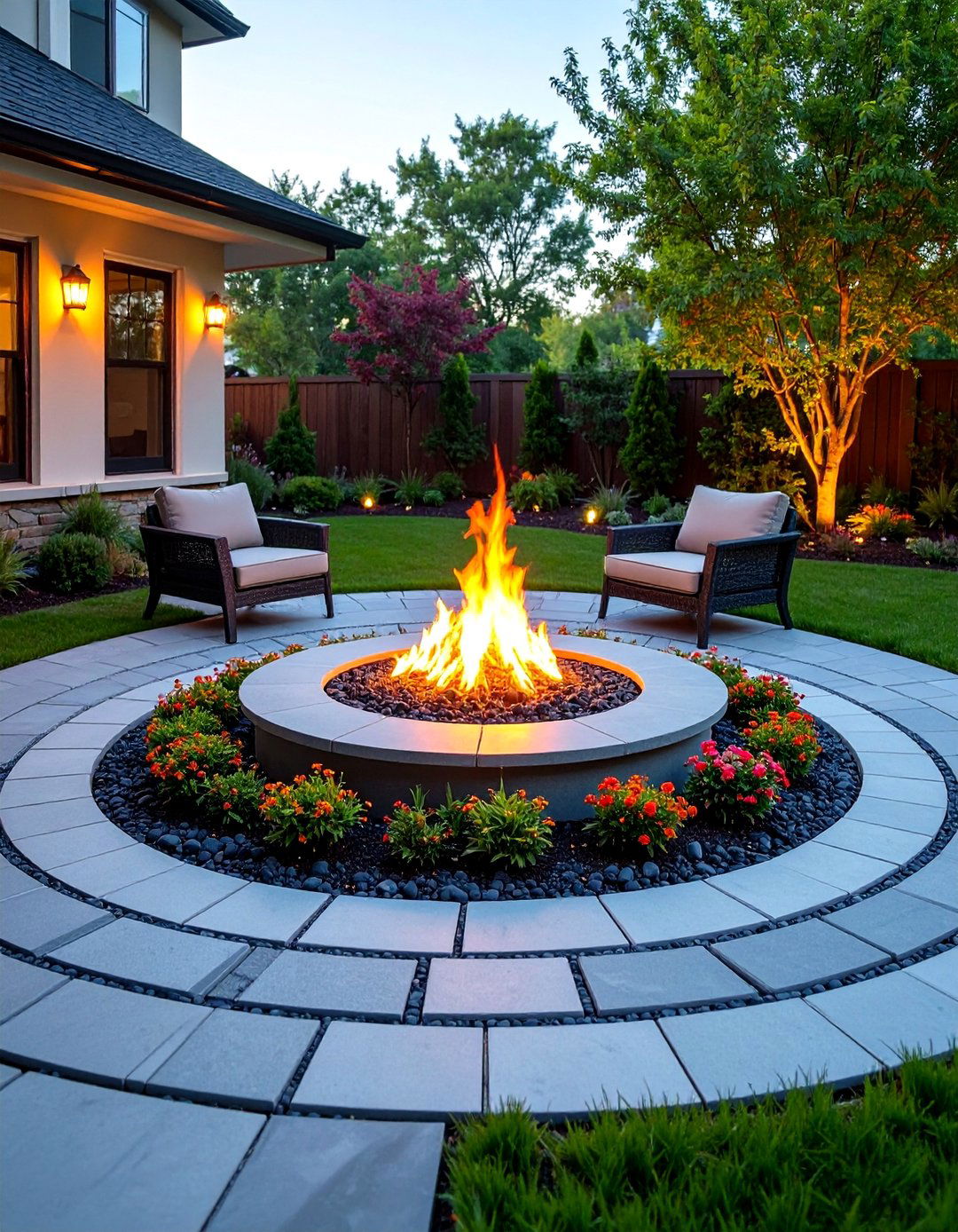 Circular Paver Patio with Central Fire Bowl - 25 Stone Patio With a Fire Pit Ideas