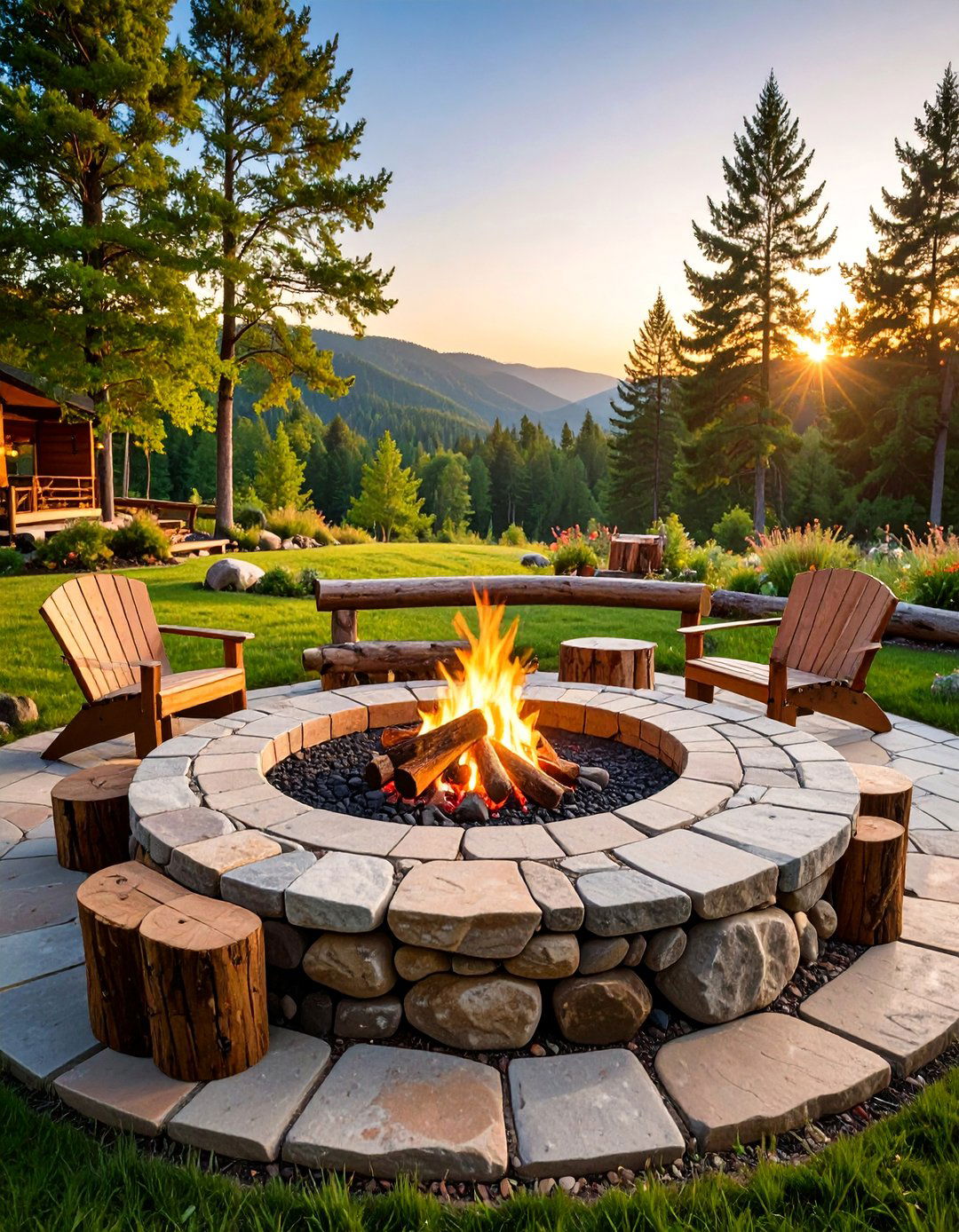 Circular Stone Fire Pit with Traditional Campfire Appeal - 25 Stone Fire Pit Ideas