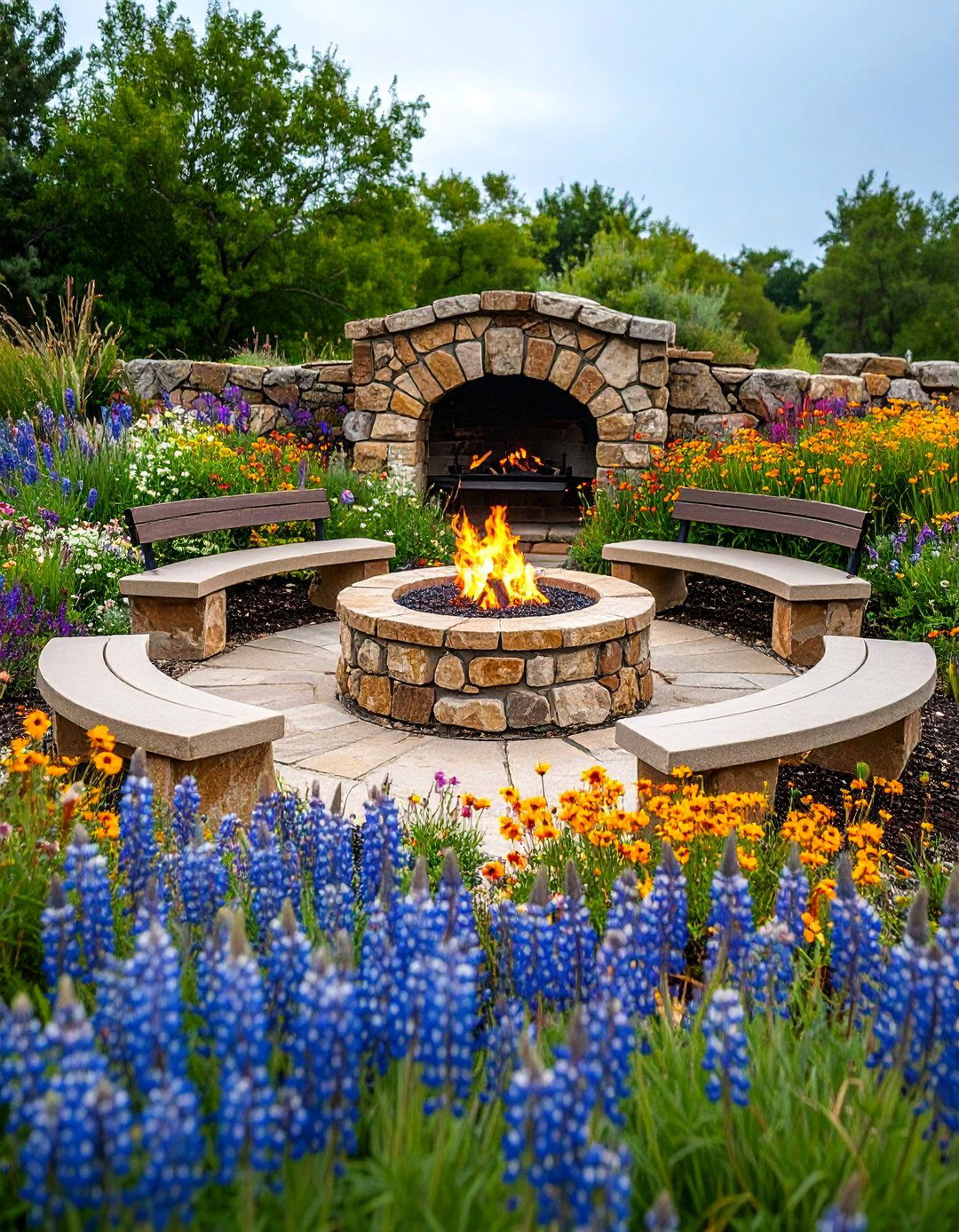 Circular Stone Gathering Garden Nook - 25 Garden Nook Ideas
