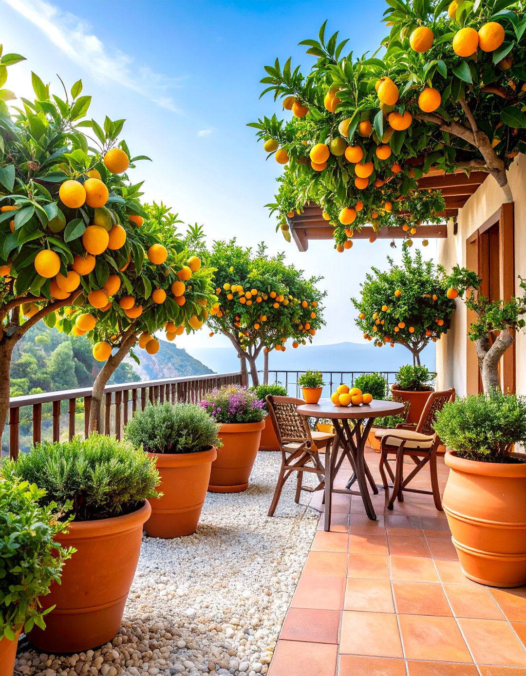 Citrus Grove Balcony with Dwarf Fruit Trees and Mediterranean Flair - 25 French Balcony Ideas