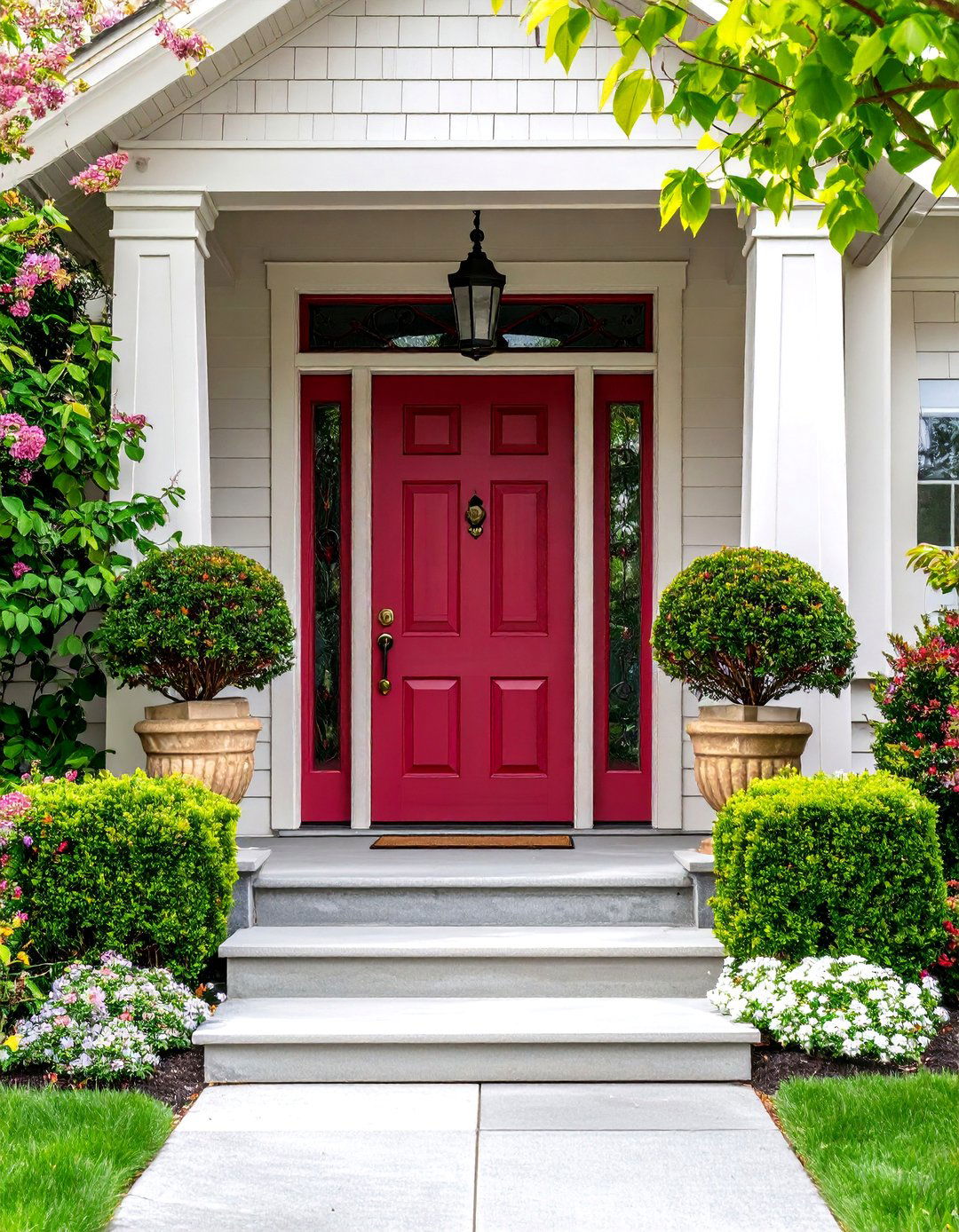 Claret Red Door with Mission Style Hardware - 25 Dark Red Front Door Ideas