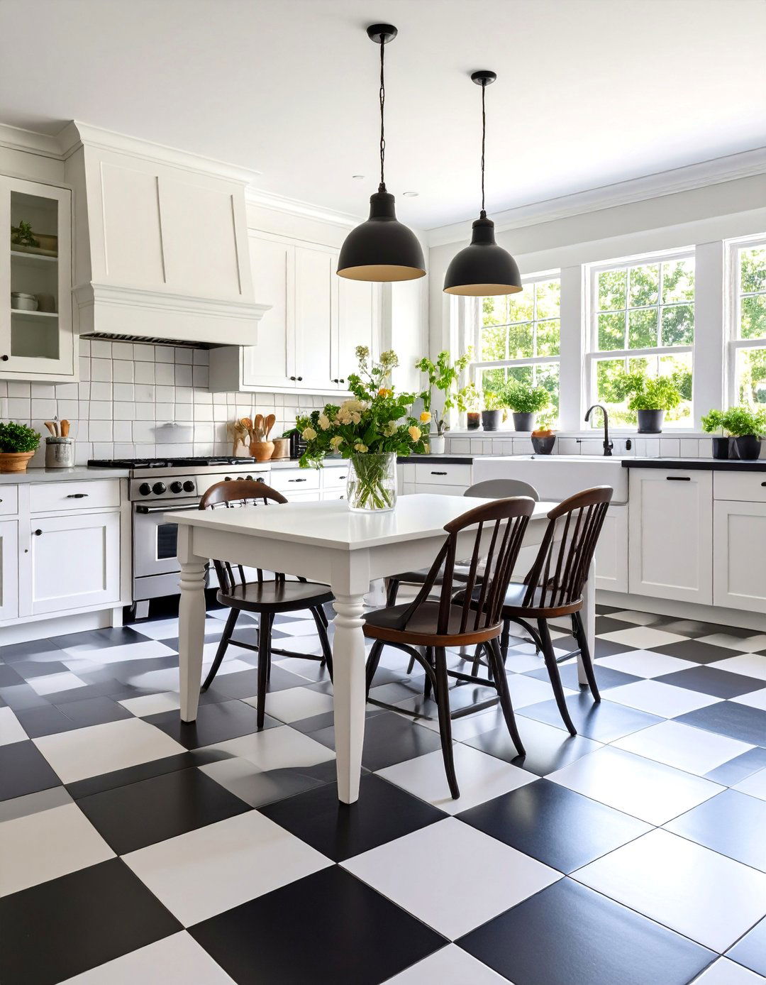 Classic Black and White Checkerboard Painted Floor - 25 Painted Floor Ideas