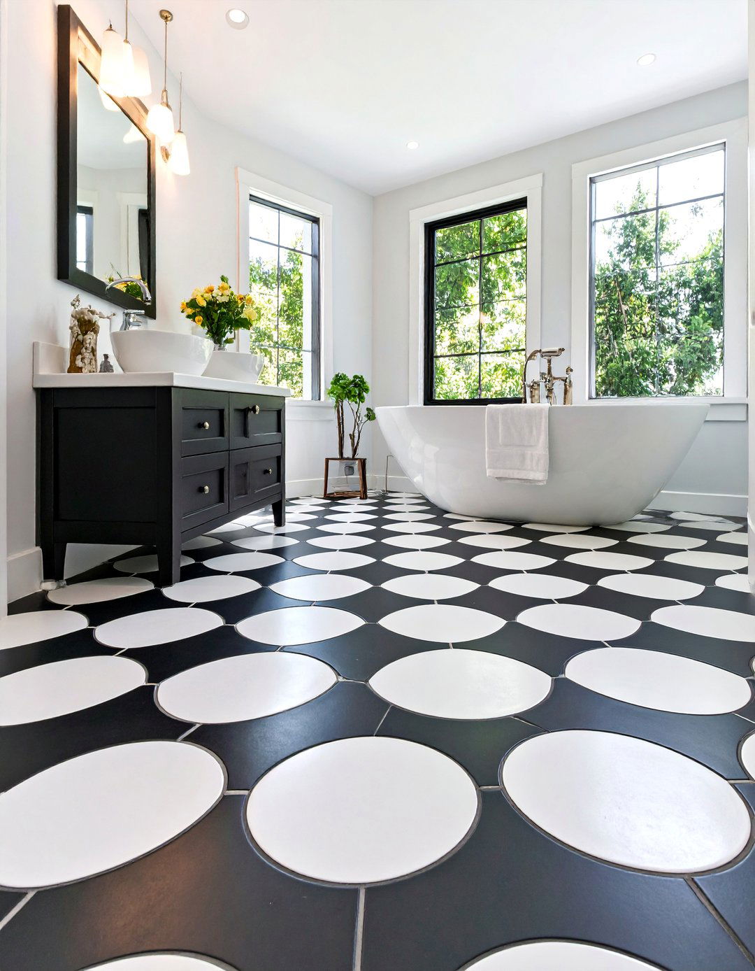 Classic Black and White Checkerboard Pattern - 25 Penny Tile Bathroom Floor Ideas