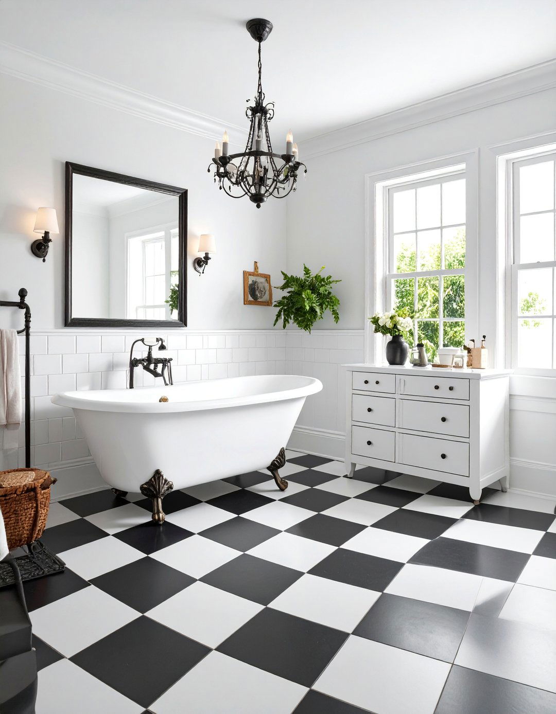 Classic Black and White Checkered Floor Pattern - 25 Black Floor Bathroom With White Walls Ideas