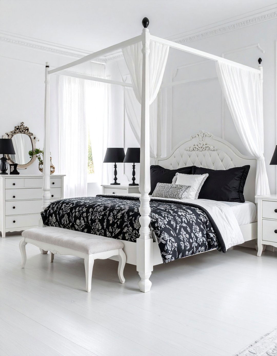 Classic Black and White Traditional Bedroom - 25 Black and White Bedroom Ideas