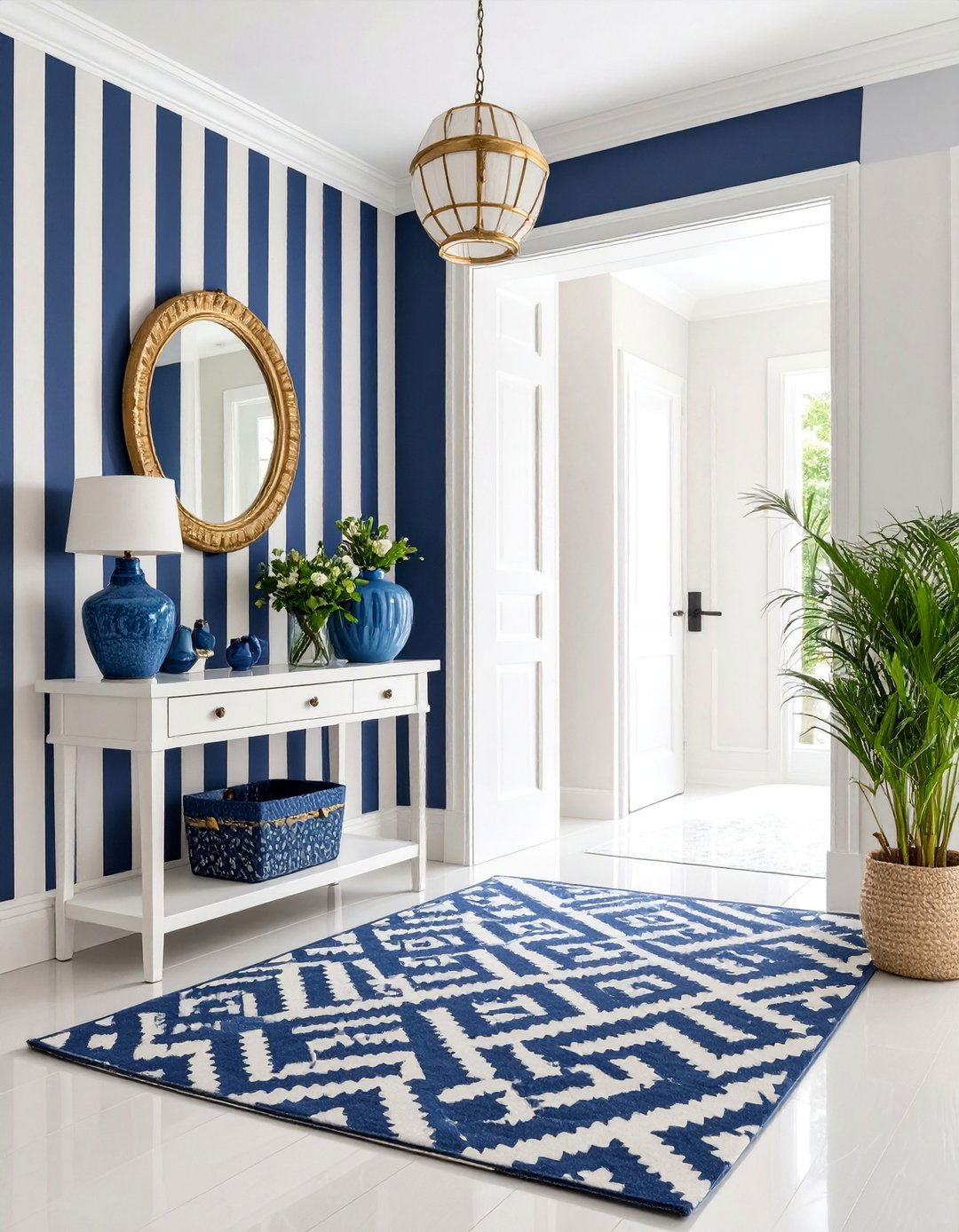 Classic Blue and White Stripes Entryway - 25 Blue and White Decor Ideas