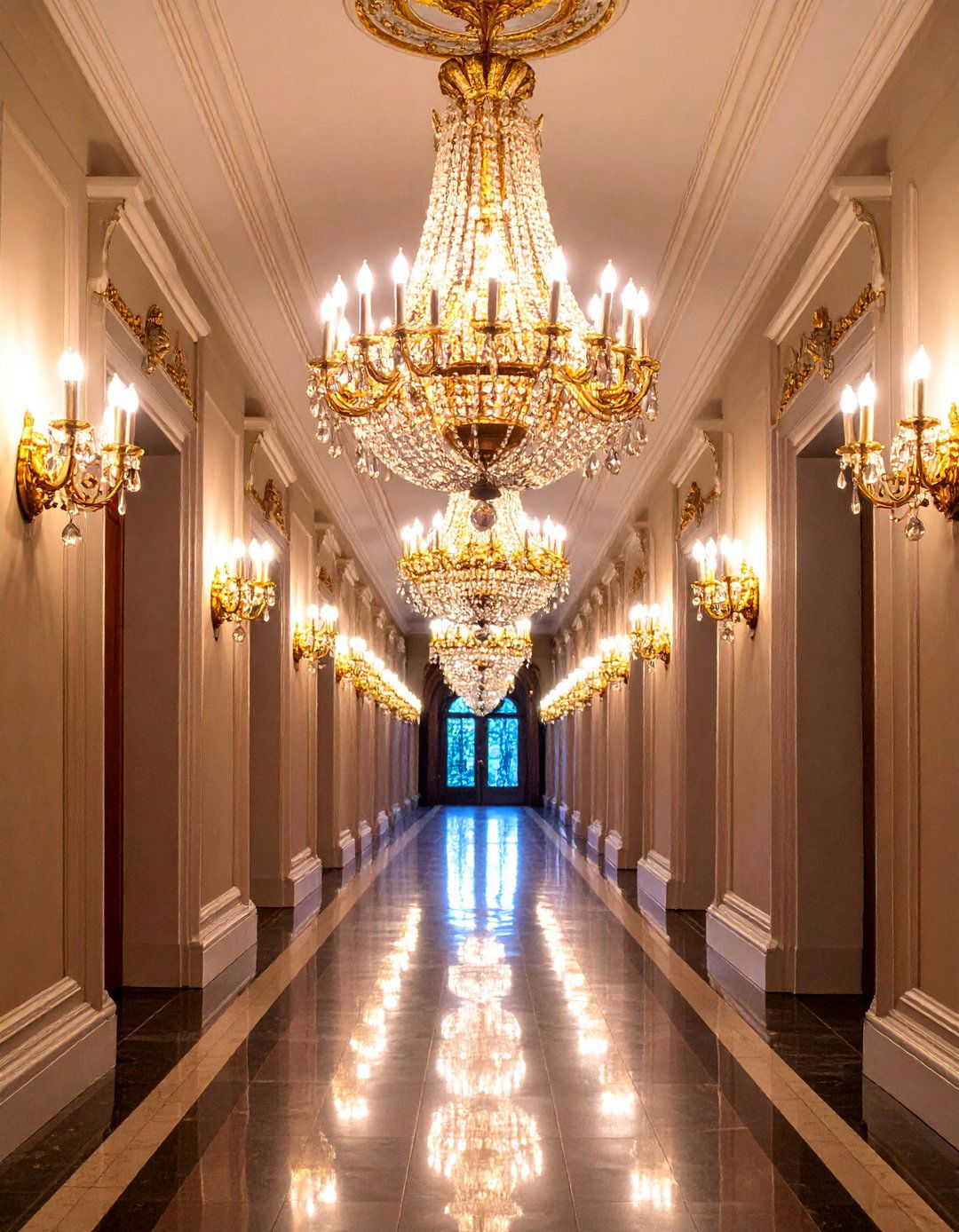 Classic Brass Flush Mount Chandeliers with Crystal Accents - 25 Narrow Hallway Lighting Ideas