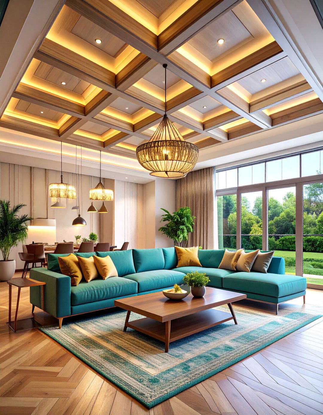 Classic Coffered Ceiling with Integrated LED Lighting - 25 Living Room Ceiling Ideas