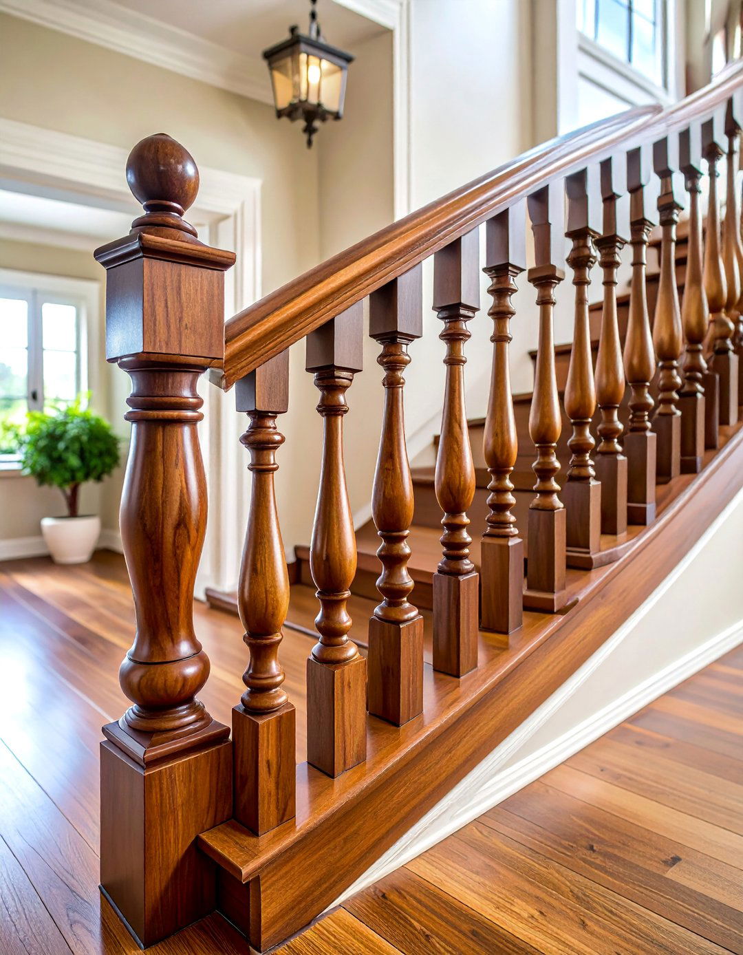 Classic Colonial Wood Railing with Turned Balusters - 25 Wood Stair Railing Ideas