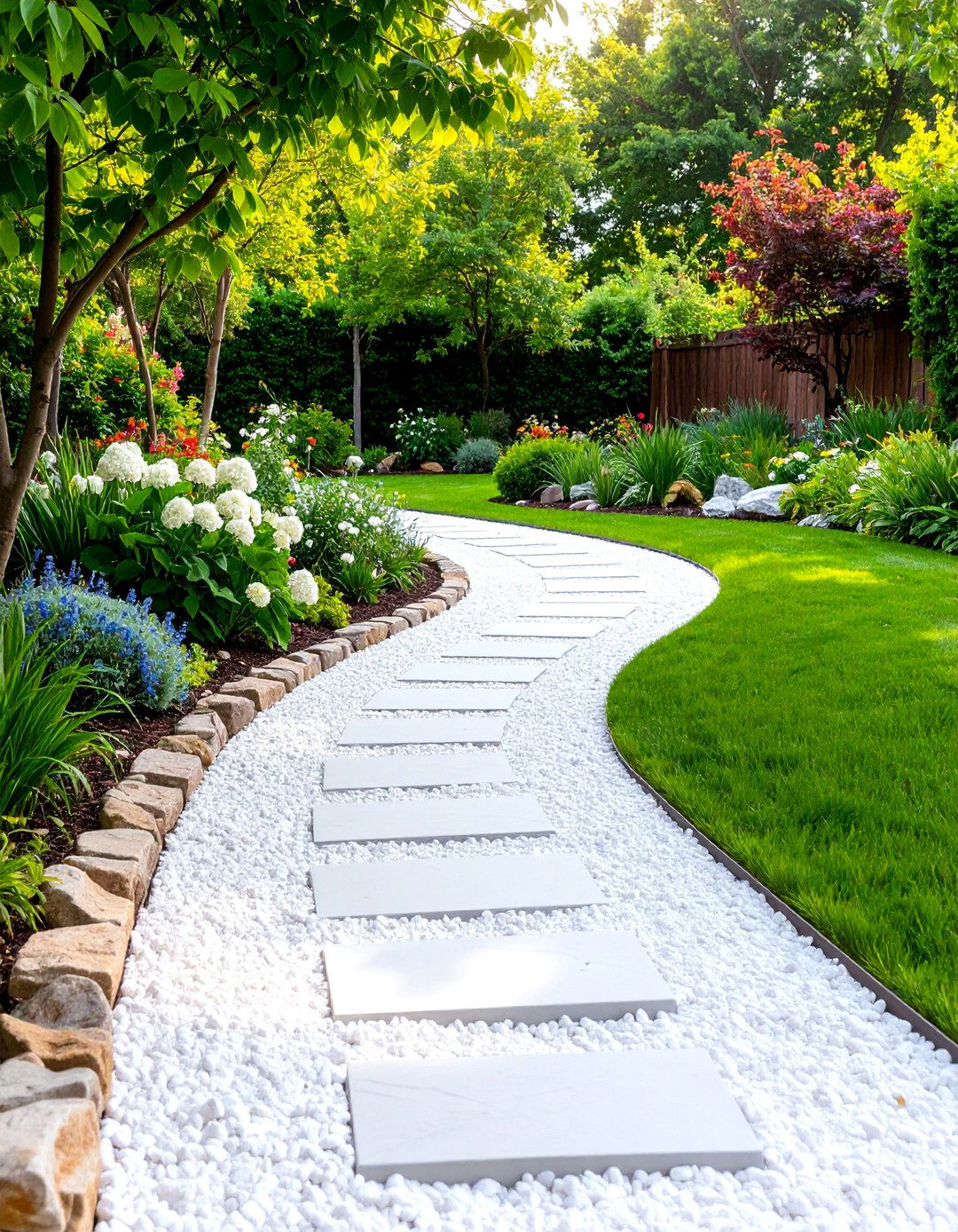 Classic Cottage Garden Pea Gravel Walkway with Natural Stone Edging - 25 Pea Gravel Walkway Ideas