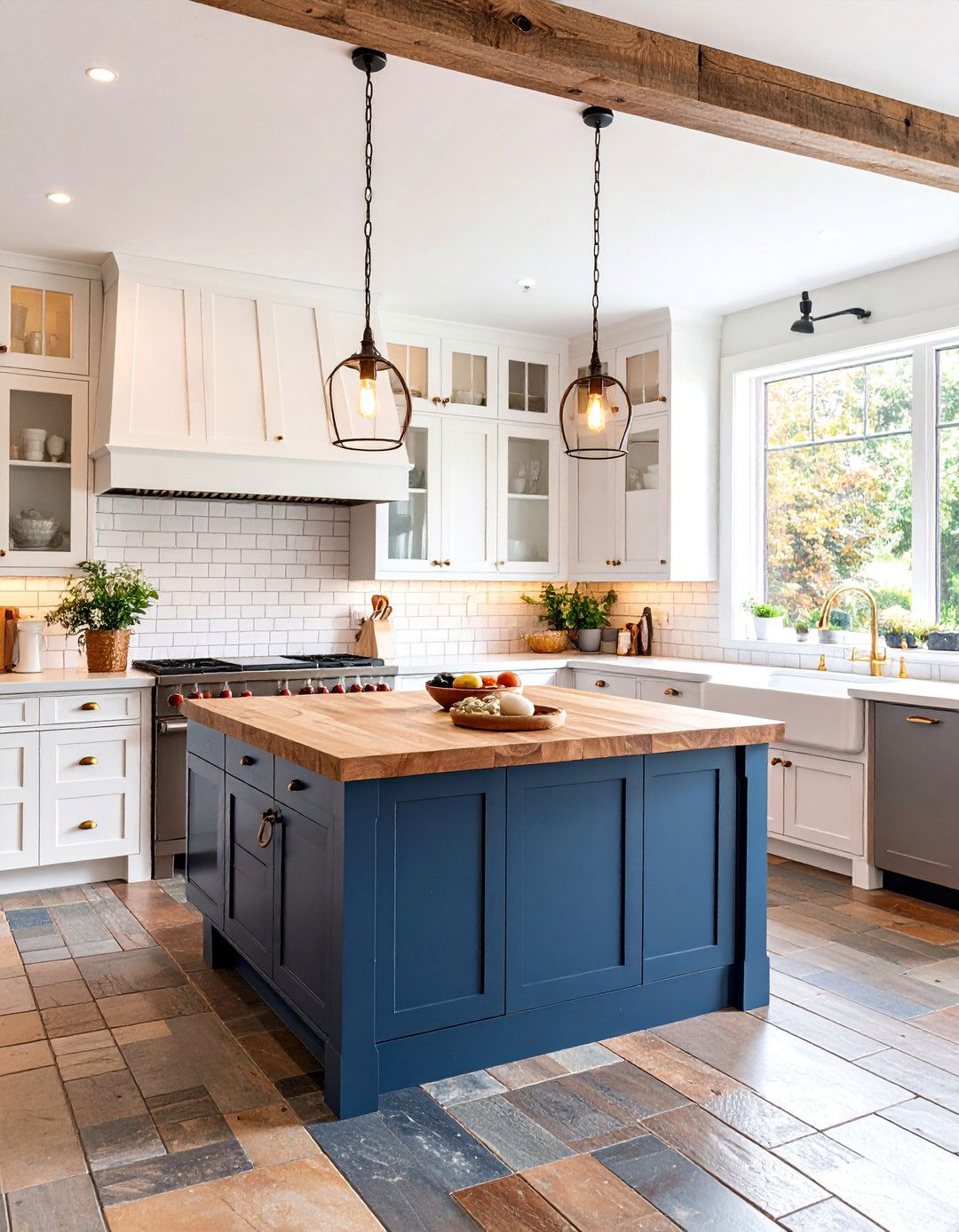 Classic Farmhouse Kitchen with Multicolored Slate Floors - 25 Kitchens With Slate Floors