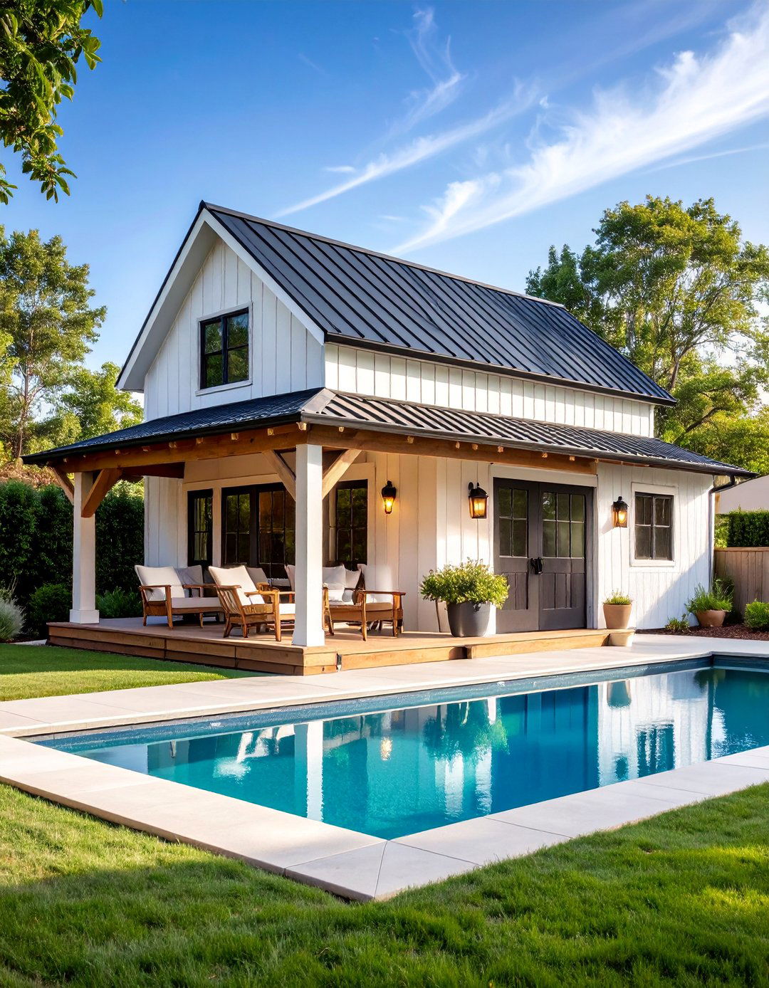 Classic Farmhouse Pool Storage Shed - 25 Pool Shed Ideas