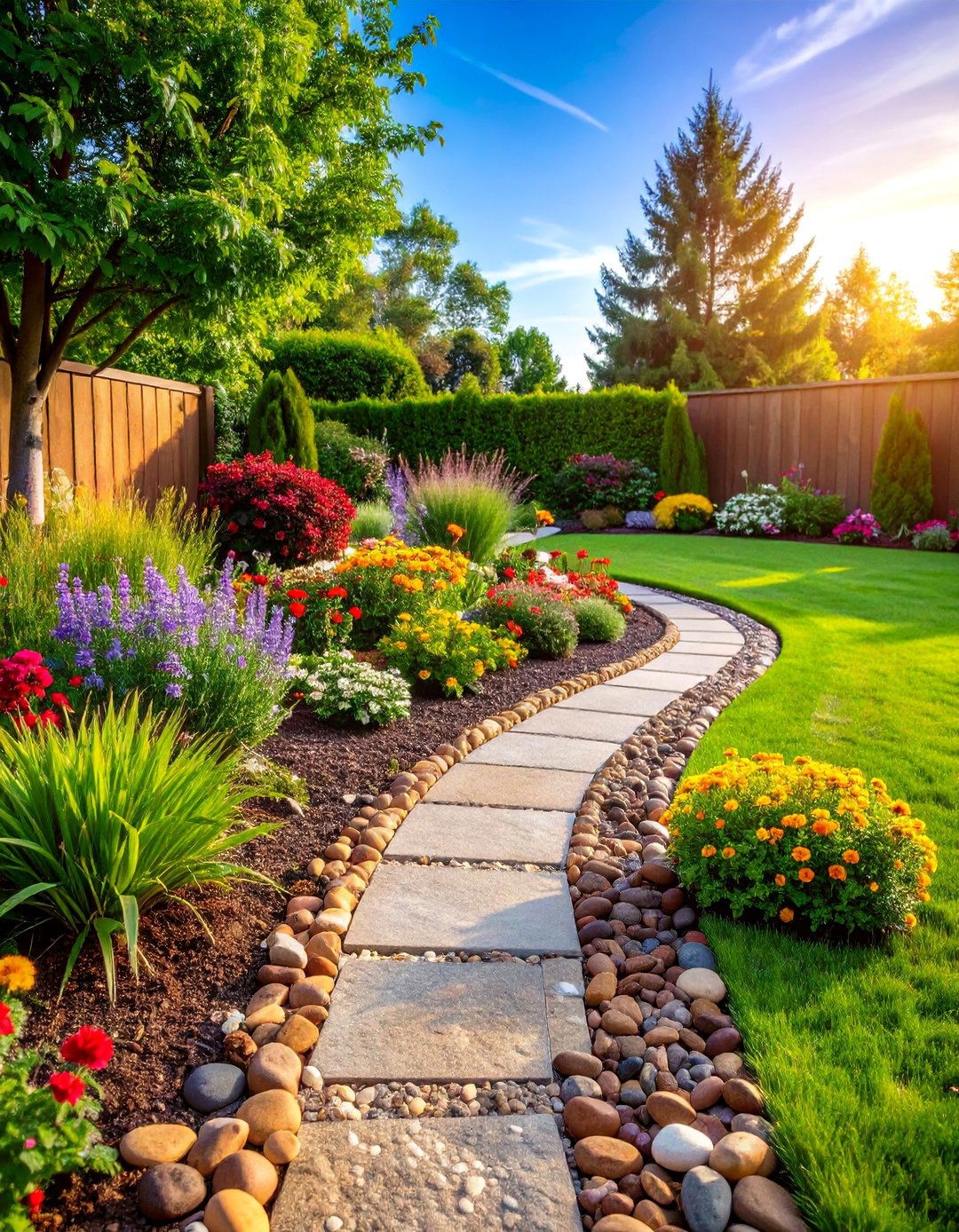 Classic Garden Bed River Rock Edging - 25 River Rock Edging Ideas