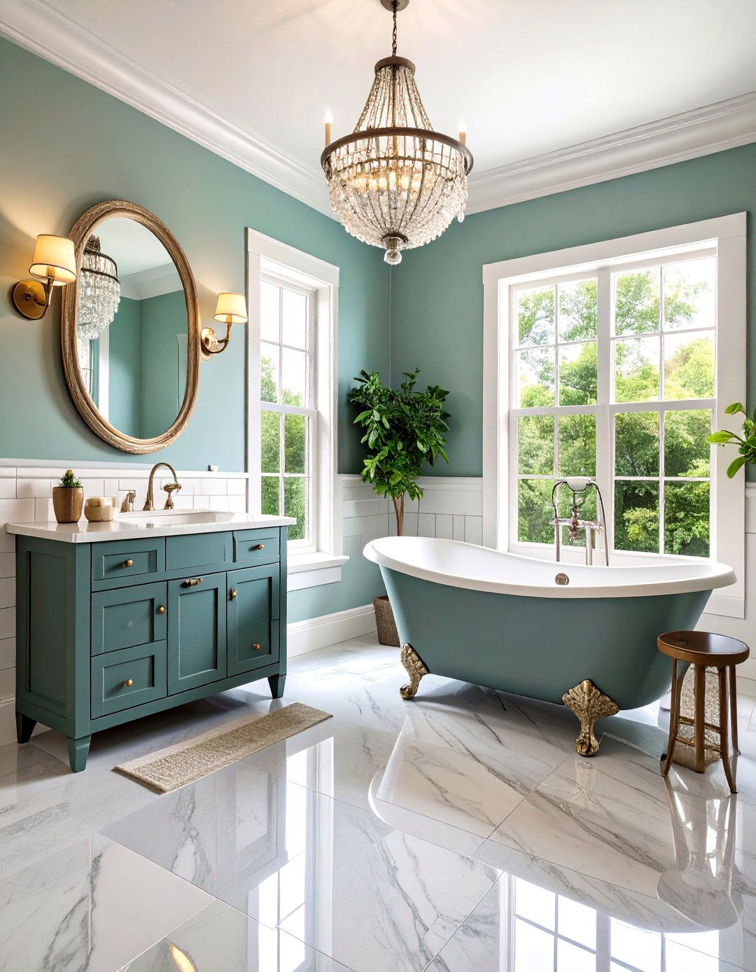 Classic Gray Floor Bathroom with Subway Tile Wainscoting - 25 Gray Floor Bathroom Ideas