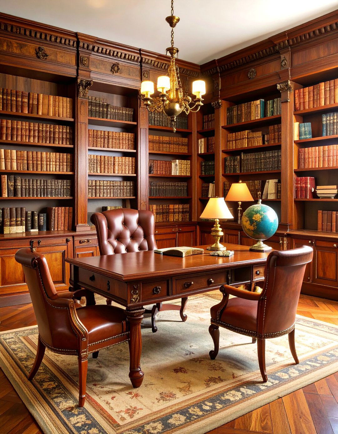 Classic Library Study with Leather and Mahogany - 25 Vintage Decor Ideas