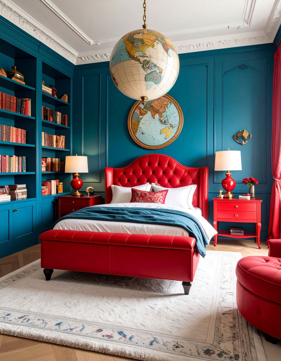 Classic Library Study with Red Academic Elements - 25 Red Boy Room Ideas