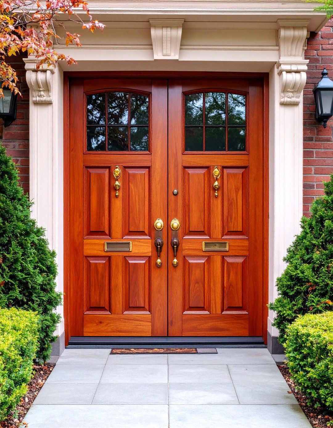 Classic Mahogany Double Doors with Raised Panels - 25 Double Front Door Ideas
