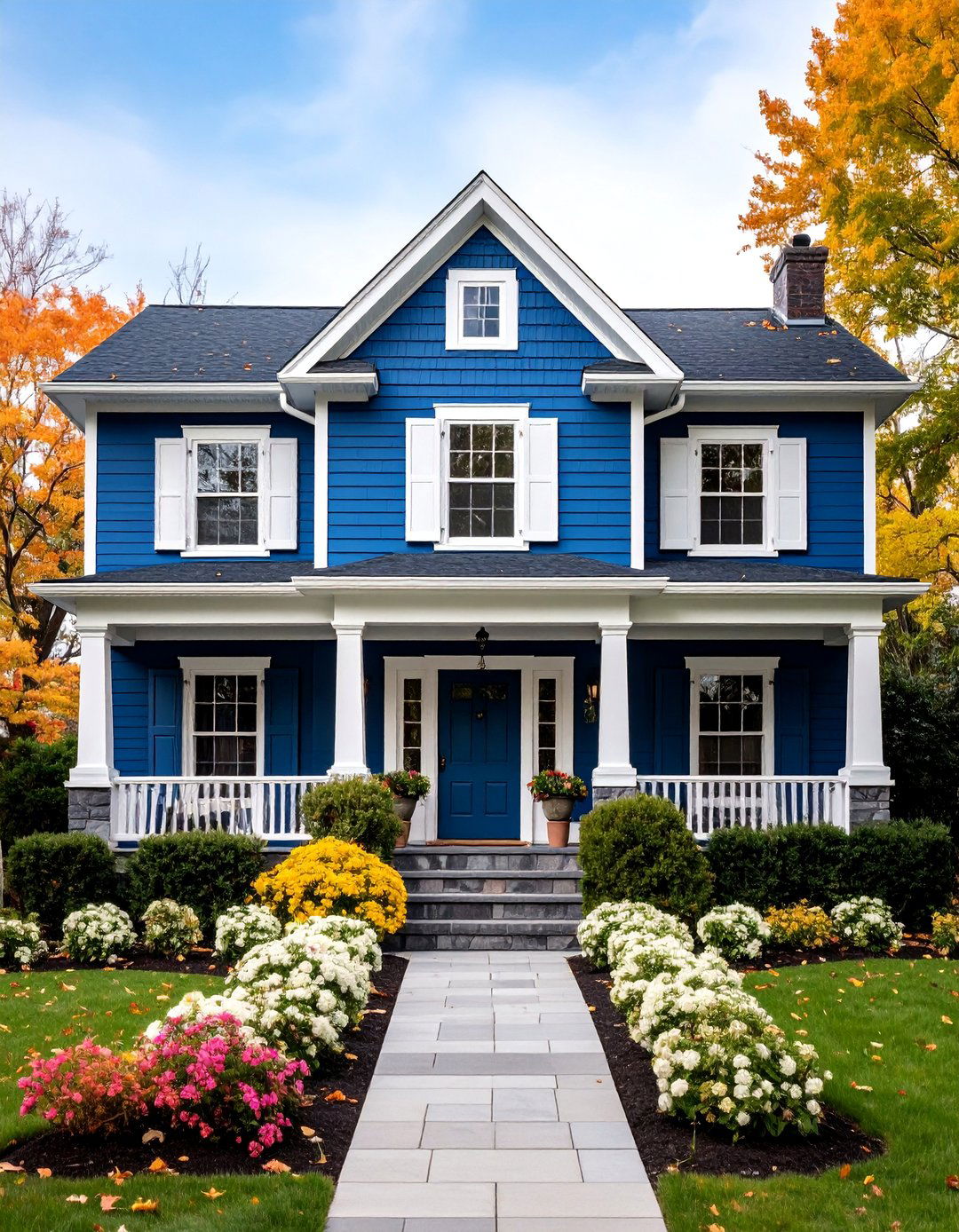 Classic Midnight Blue with Crisp White Trim - 25 Midnight Blue & Dark Blue House Siding Colors