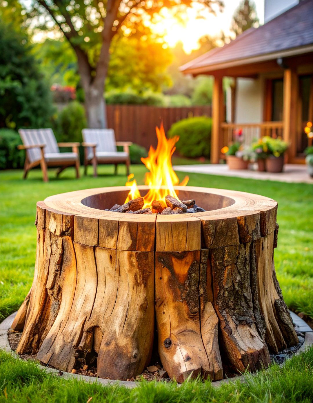 Classic Natural Burning Stump Fire Pit - 25 Tree Stump Fire Pit Ideas