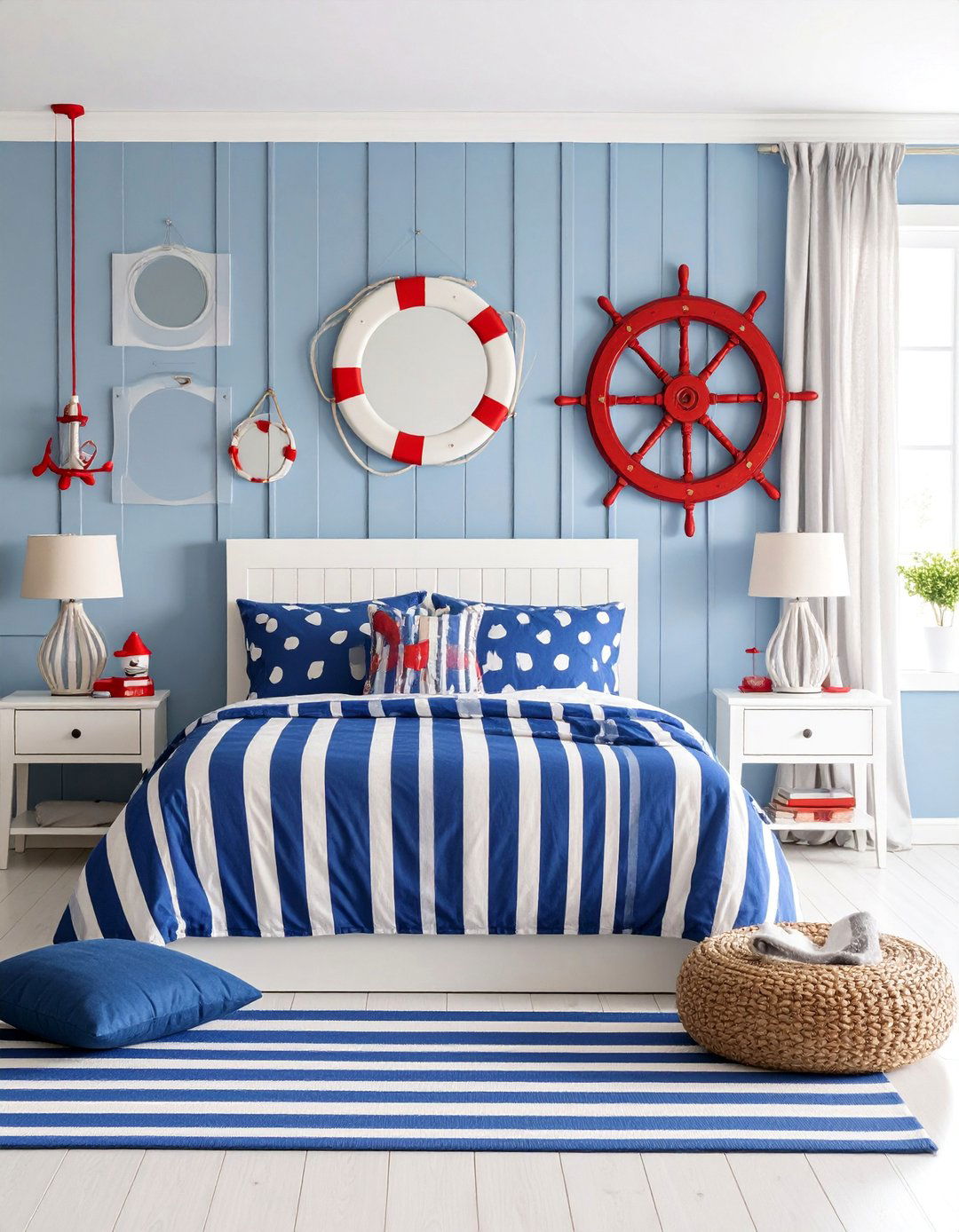 Classic Nautical Striped Bedroom - 25 Pirate-themed Bedroom Ideas