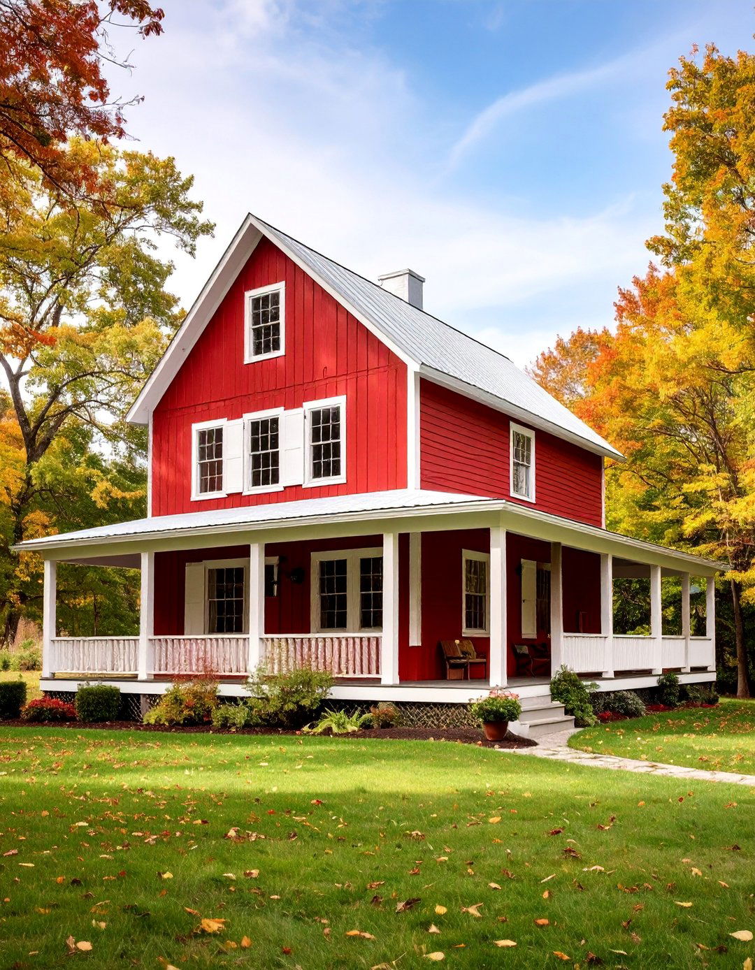 Classic Red Barn House with White Trim - 25 Barn House Exterior Ideas