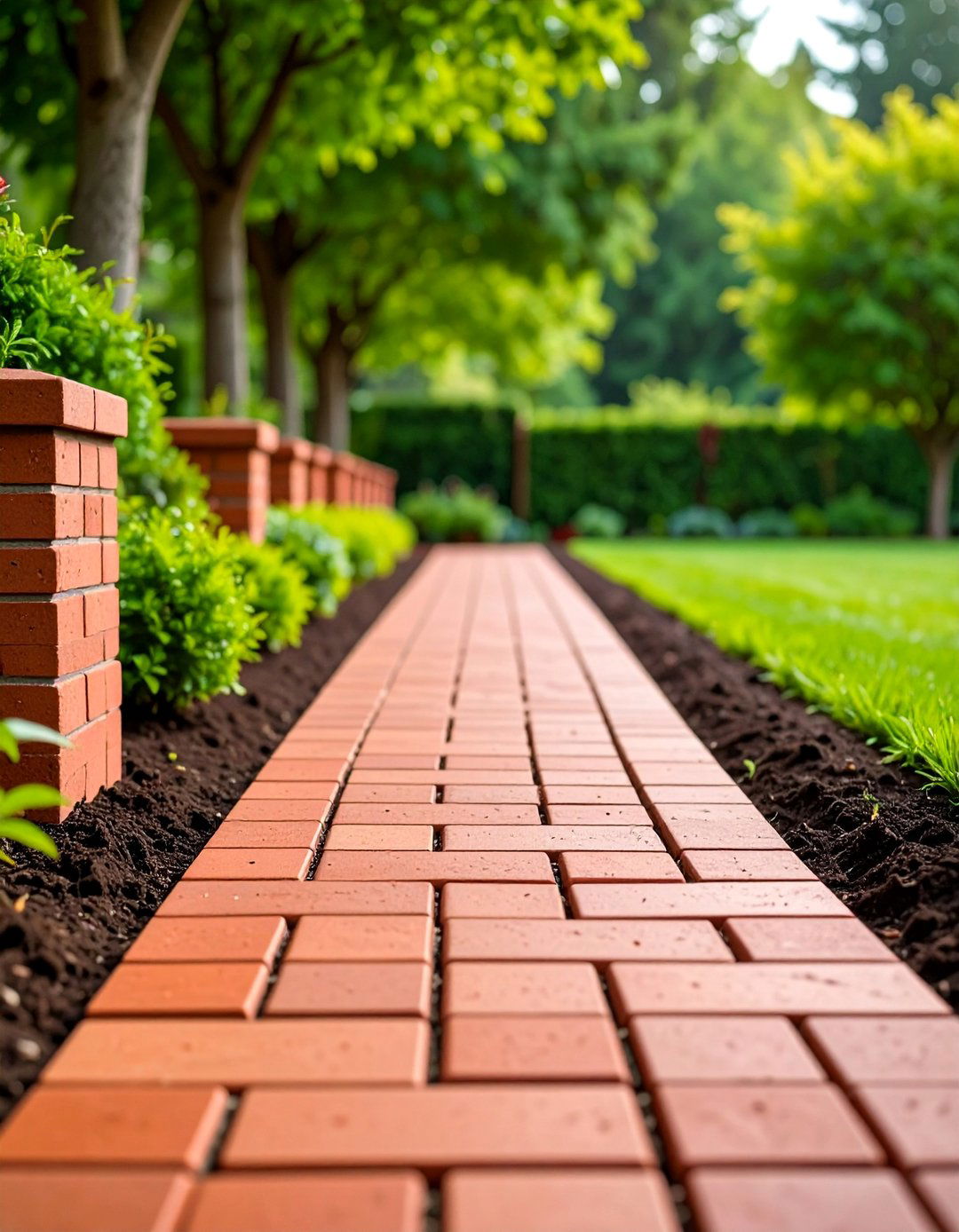 Classic Red Brick Border Edging - 25 Brick Edging Ideas