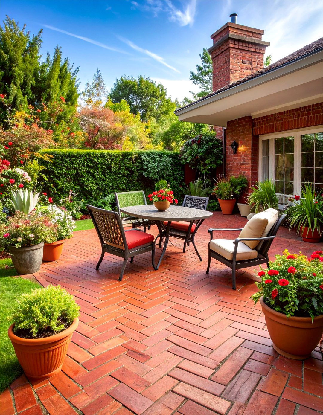 Classic Red Brick Herringbone Patio - 25 Red Paver Patio Ideas