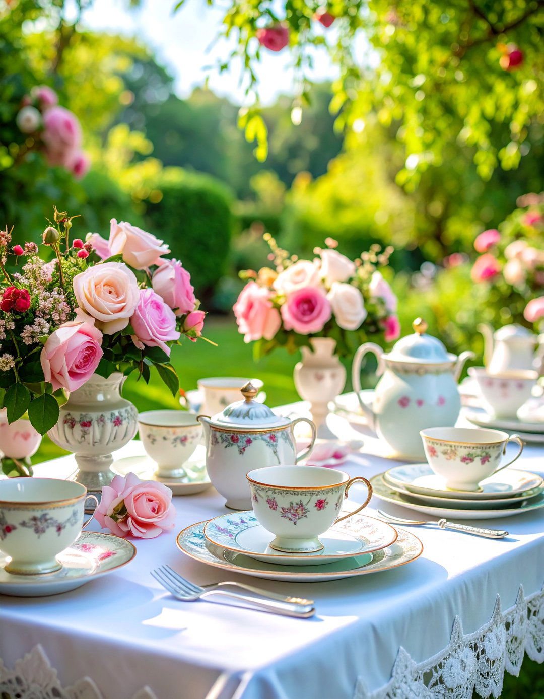 Classic Rose Garden with Vintage China Collection - 25 Wedding Table Decoration Ideas